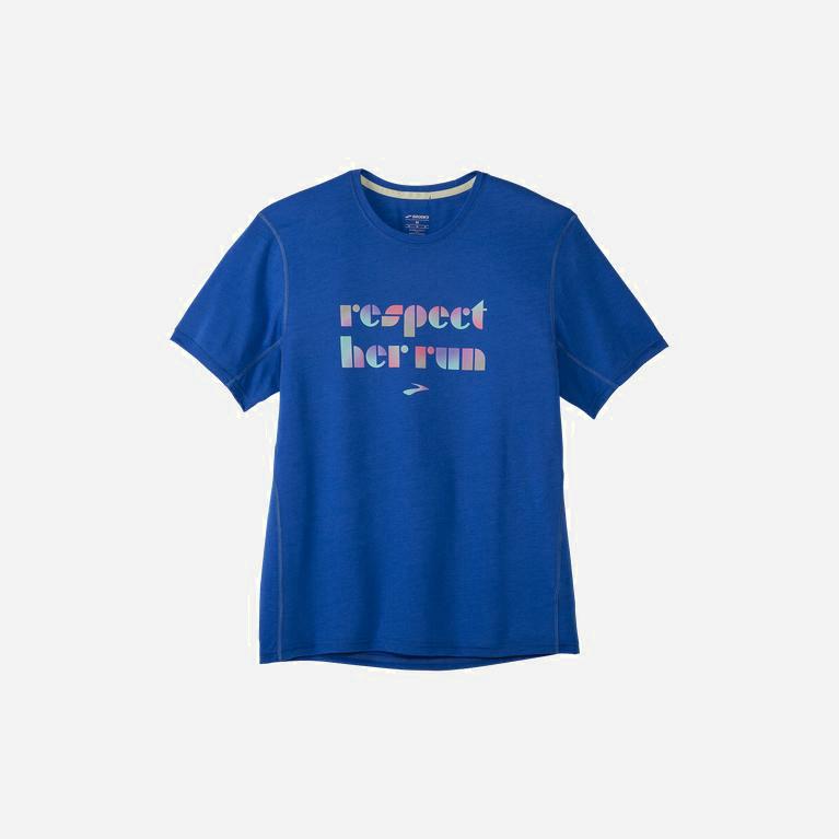 Brooks Empower Her Distance Graphic NZ - Men's Short Sleeve Running Shirt - Bluetiful/Respect Her Ru